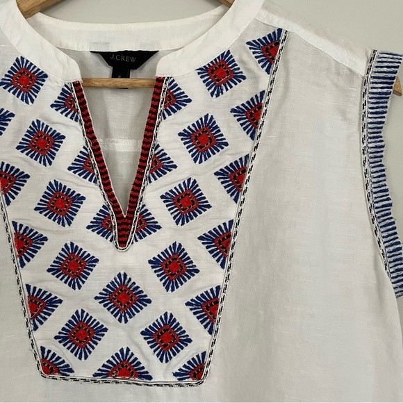 J. Crew Sunburst Embroidered Boho Linen Sleeveless Blouse, Size 2 - Picture 5 of 15